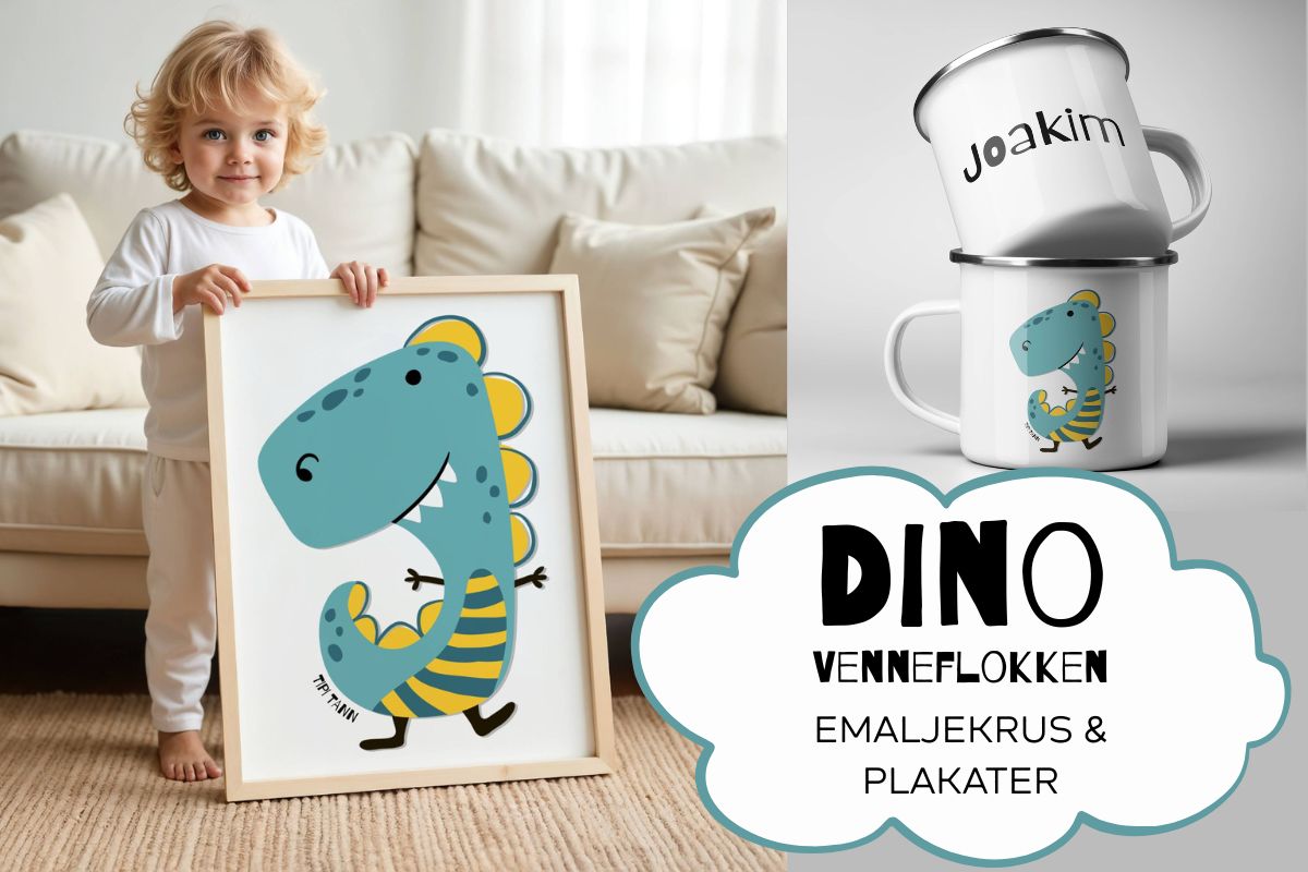 Nyhet: Dino Venneflokken Emaljekrus og Plakater