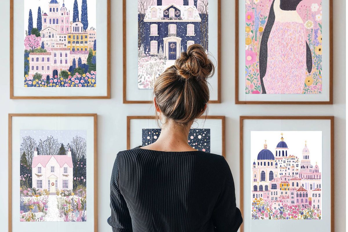 Oppdag Dreamscape Collection – en fortryllende serie plakater og lerret som kombinerer eventyrlig arkitektur, blomstrende vinterlandskap og leken dyreinspirert kunst.