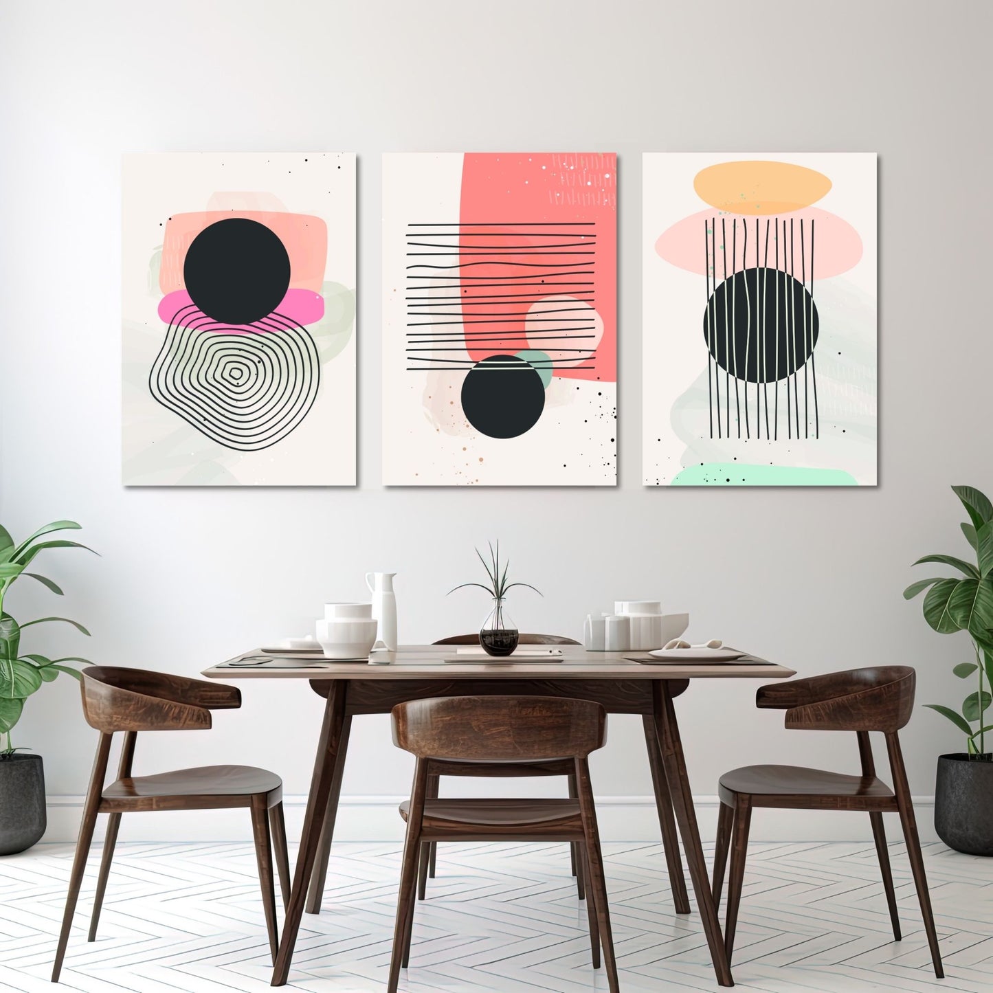 Illustrasjonsfoto som viser Abstract Shapes N 1, 2, og 3 på lerret.