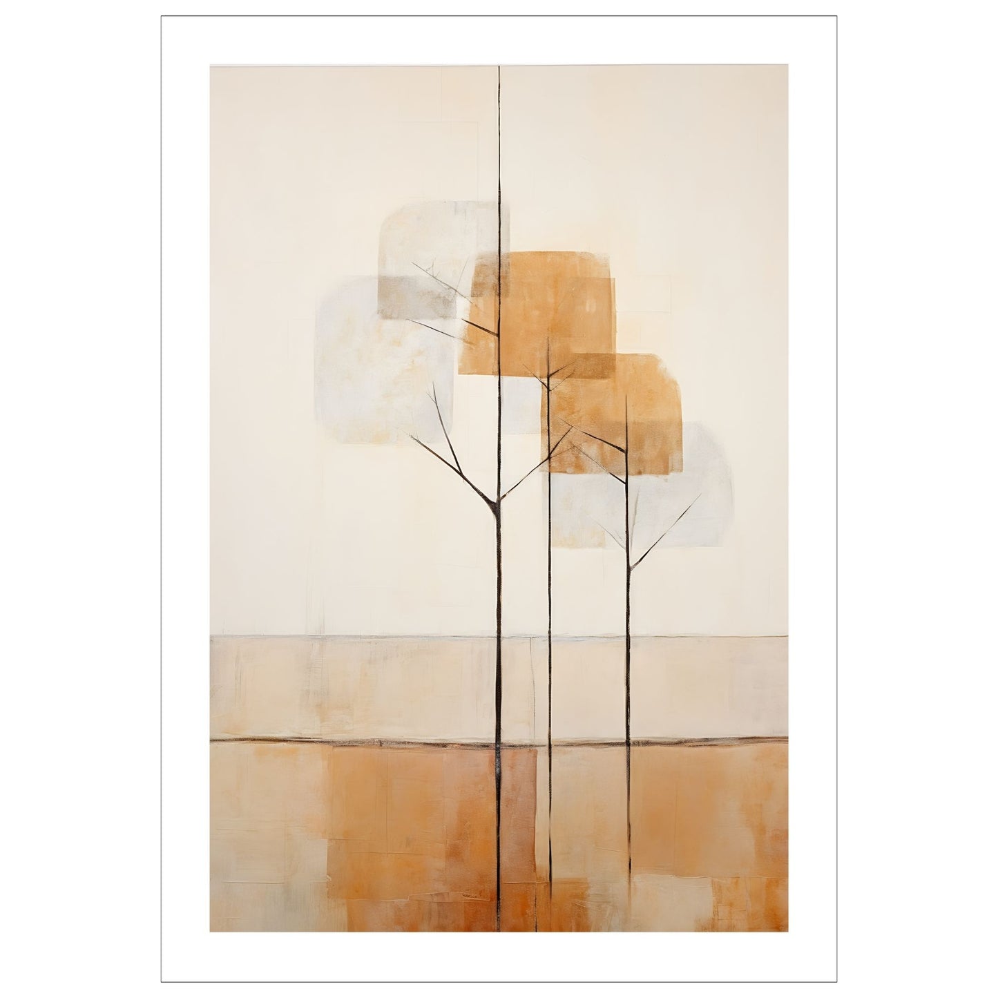 Abstract Forest - grafisk og abstrakt motiv av høye, slanke trær og skog i rust- og beige fargetoner.