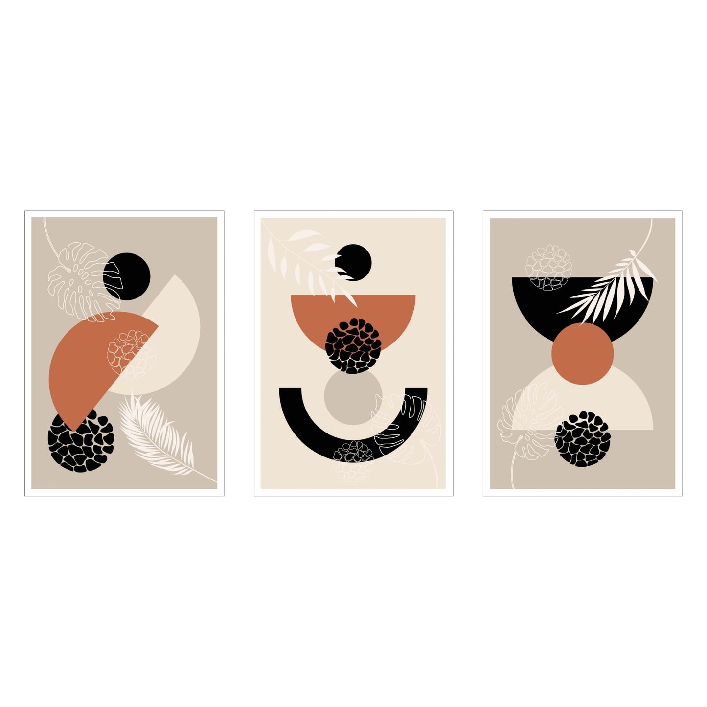 Abstract Shapes serie i sort, beige, rust og hvite fargenyanser. Fås som plakat og lerret.