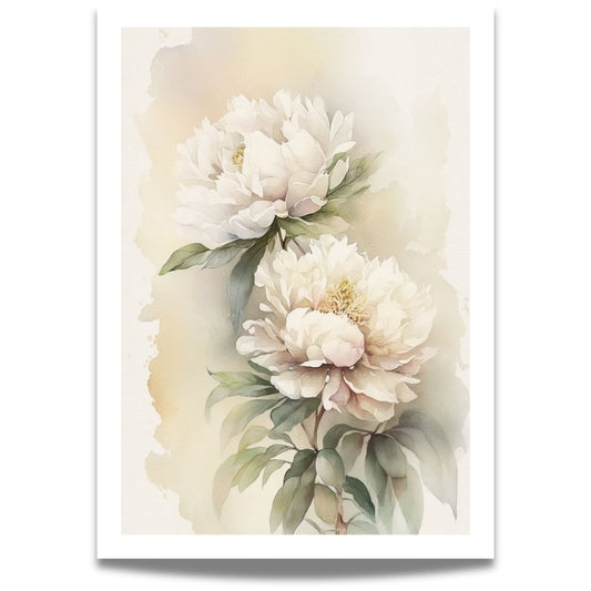 Akvarell Peonprakt No.1 er en elegant blomsterplakat med myke penselstrøk og delikate nyanser.