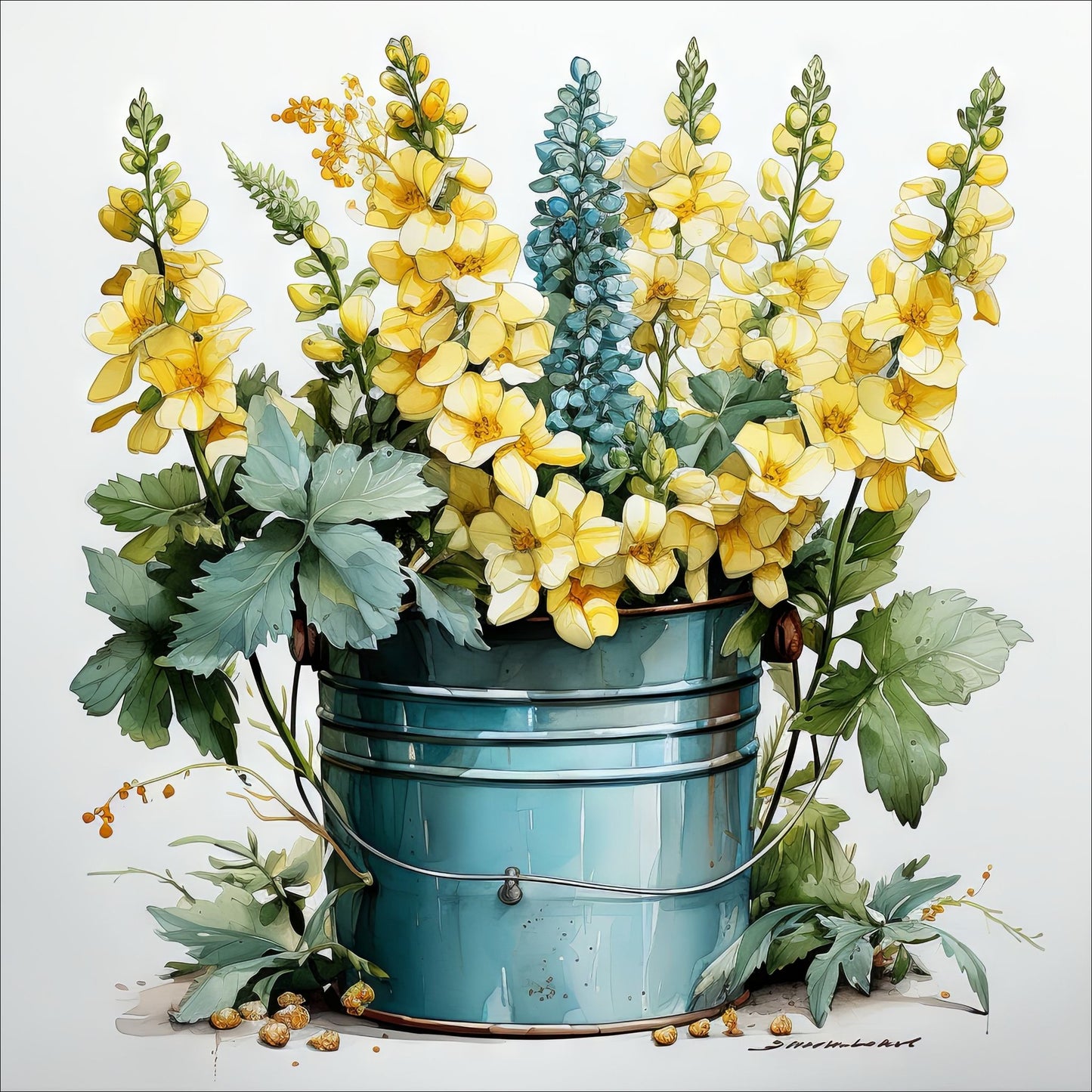 Våre "Blomster i Gult" plakat og lerret er vakkert designet med grafiske illustrasjoner i akvarell, som fremhever botaniske motiv av planter og blomster i nyanser av gult.