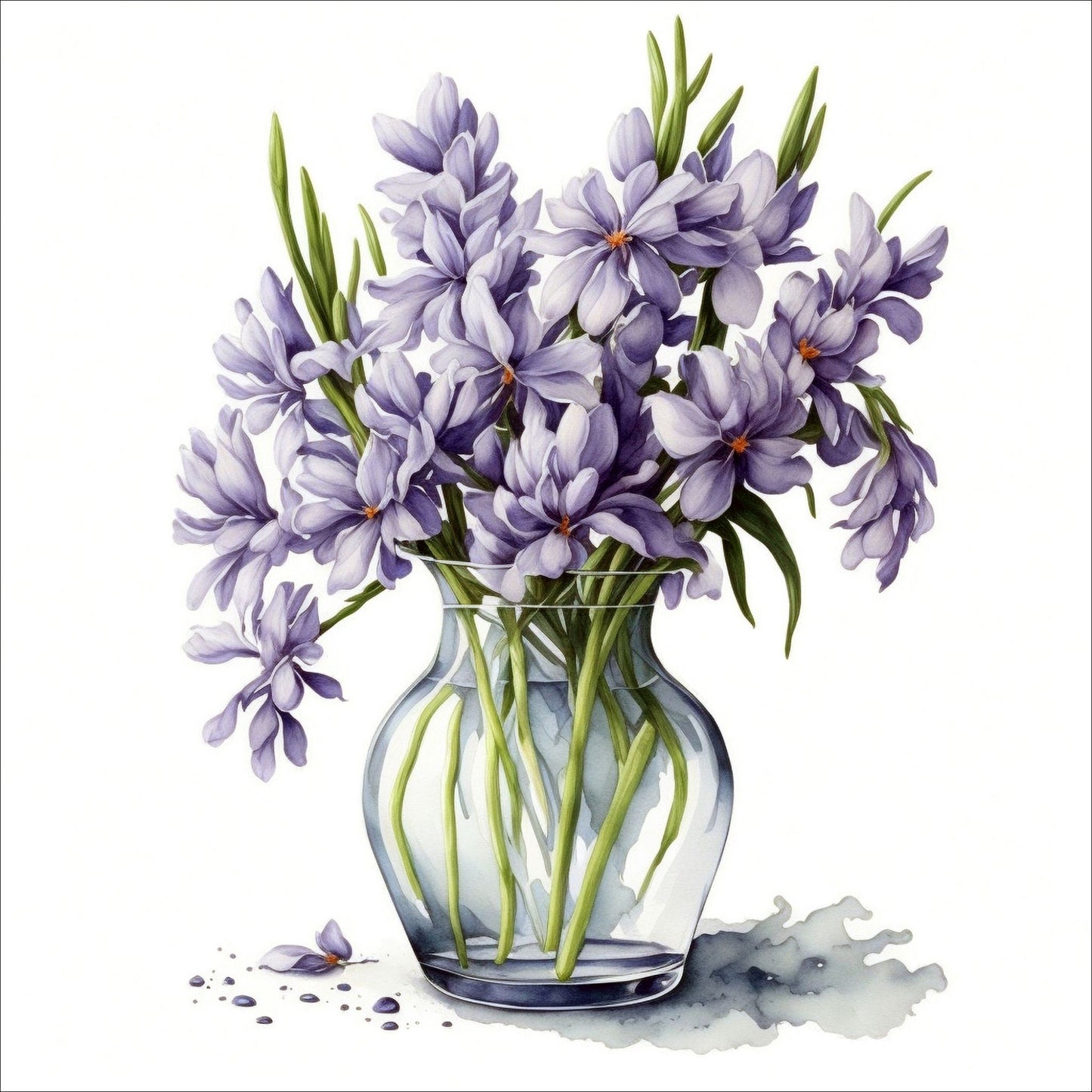 Vår "Blomster i vase" plakat og lerret er kunstnerisk utformet med grafiske illustrasjoner i akvarell, som skildrer en fargerik blomsterbukett i vase.