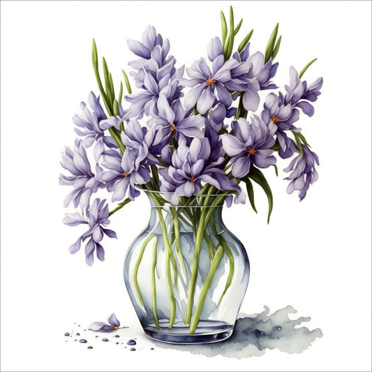 Vår "Blomster i vase" plakat og lerret er kunstnerisk utformet med grafiske illustrasjoner i akvarell, som skildrer en fargerik blomsterbukett i vase.