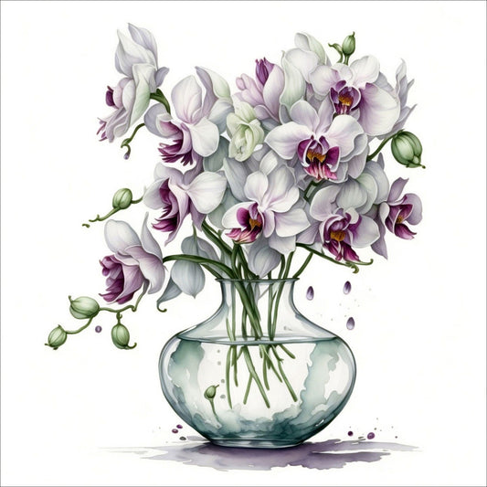 Vår "Blomster i vase" plakat og lerret er kunstnerisk utformet med grafiske illustrasjoner i akvarell, som skildrer en fargerik blomsterbukett i vase.