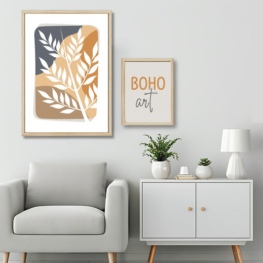 Dette kunstverket er inspirert av moderne minimalistisk design med innslag av naturlige former og fargetoner, perfekt for deg som ønsker å skape en varm og innbydende atmosfære. Illustrasjonsfoto viser motivet som plakat i lys ramme.