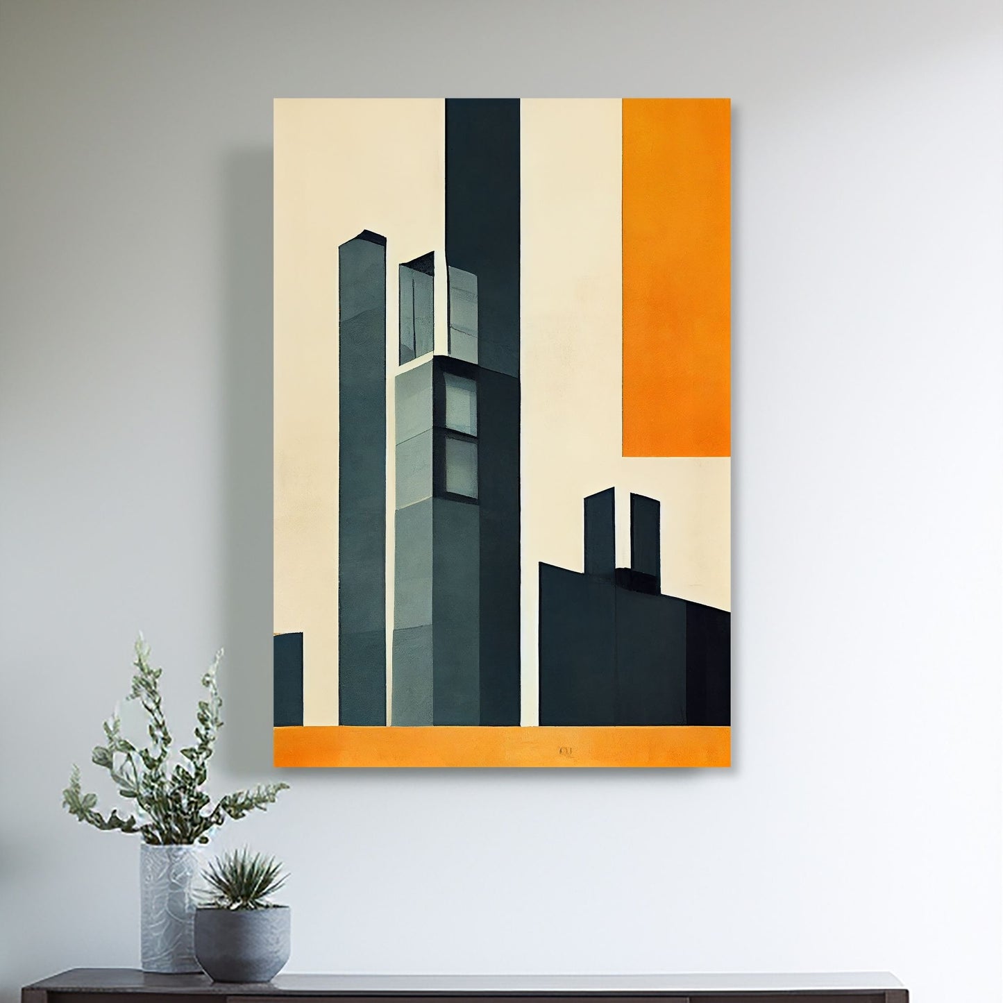 Oppdag den tidløse estetikken med Bauhaus Geometric Art – en moderne tolkning av arkitektoniske former, geometriske mønstre og abstrakte komposisjoner. Illustrasjon viser motivet på lerret.