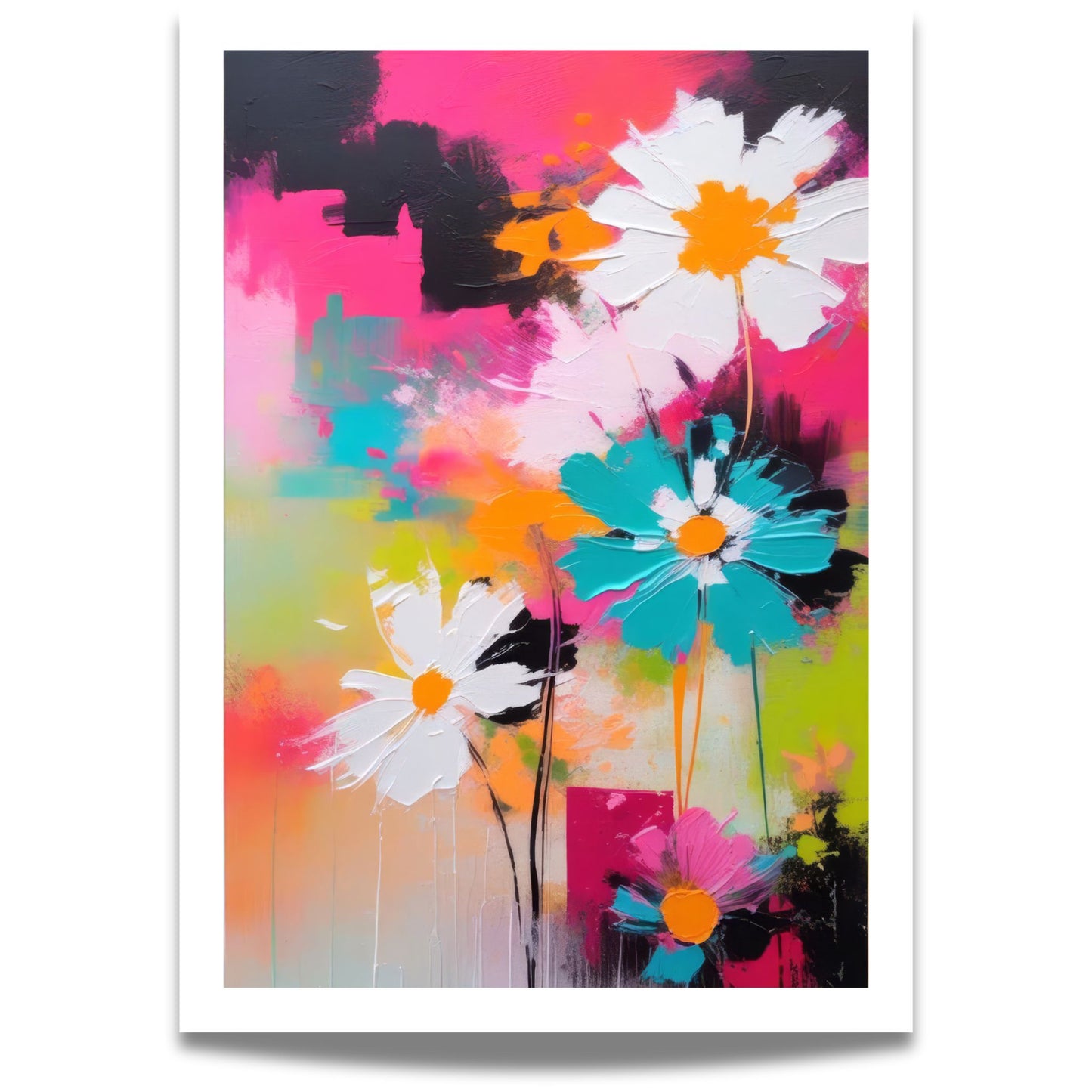 La hjemmet ditt blomstre med "Blomsterfest i Farger No1", ett av fem kunstneriske motiver som kombinerer livlige farger og abstrakte blomsterdesign.