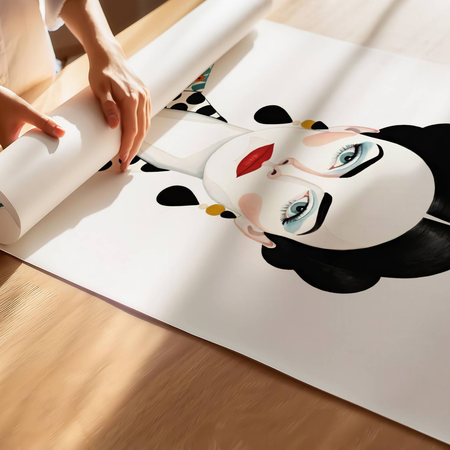 Løft interiøret ditt med Bold Harmony – Kunstplakat med Stilrent Design, en dristig og sofistikert illustrasjon som kombinerer kontrasterende mønstre med tidløs eleganse. Illustrasjon viser plakat på print.