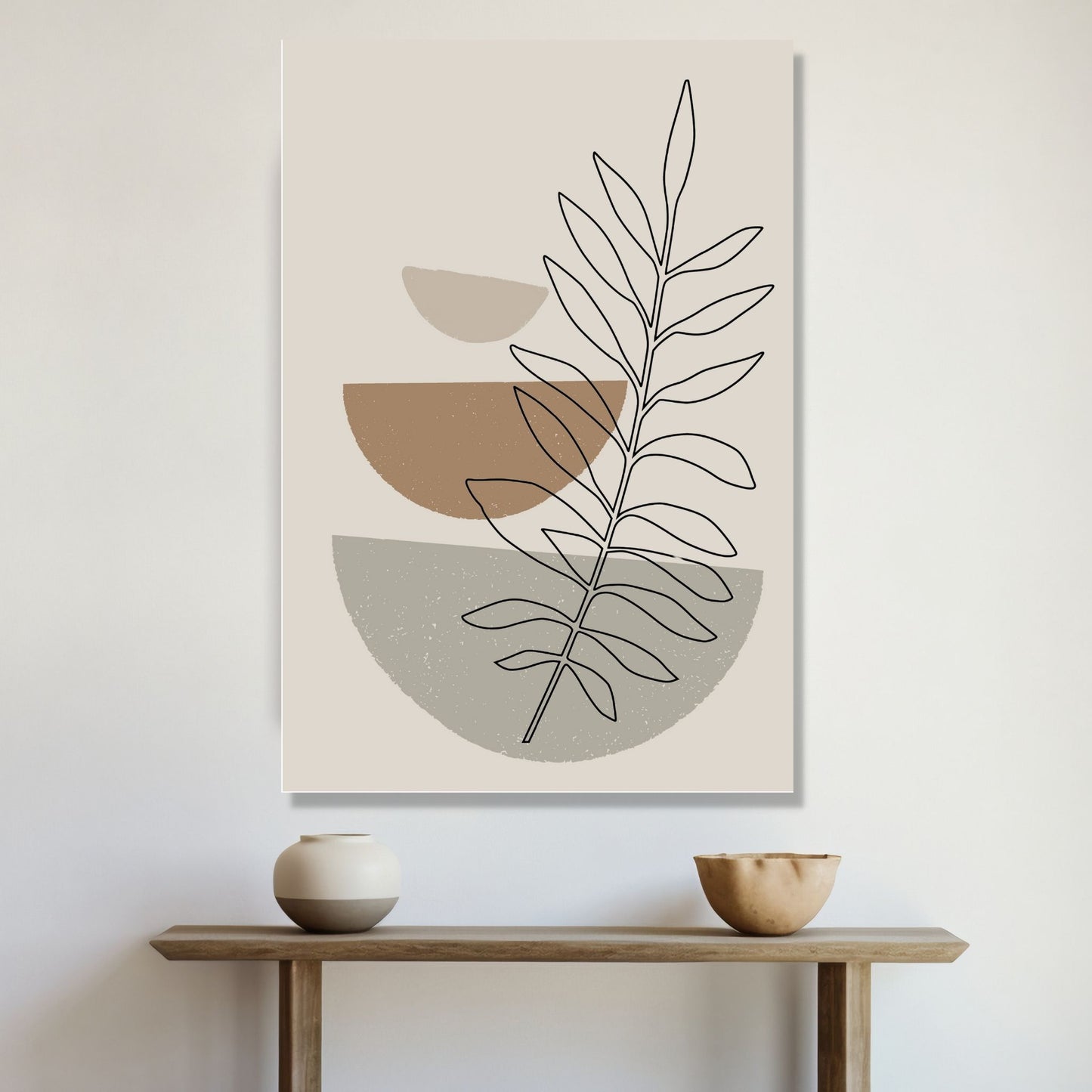 Brown Modern Art No2 - abstrakt motiv i brune nyanser som plakat og lerret. Illustrasjon viser motivet som lerret på en vegg.