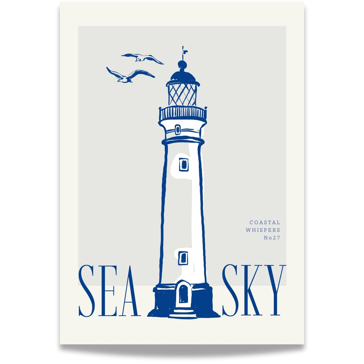 Coastal Whispers No26 – Plakat
Et stort strandhus med palmer og teksten Ocean Vibe. Et motiv som oser av tropisk eleganse og avslappet luksus.