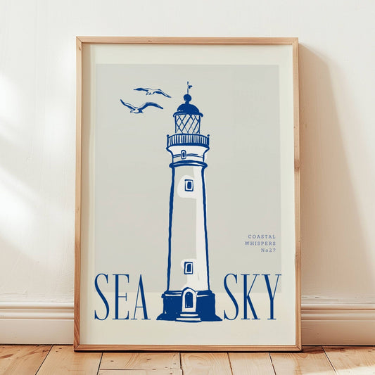 Coastal Whispers No26 – Plakat
Et stort strandhus med palmer og teksten Ocean Vibe. Et motiv som oser av tropisk eleganse og avslappet luksus. Illustrasjon viser plakat i eik ramme.