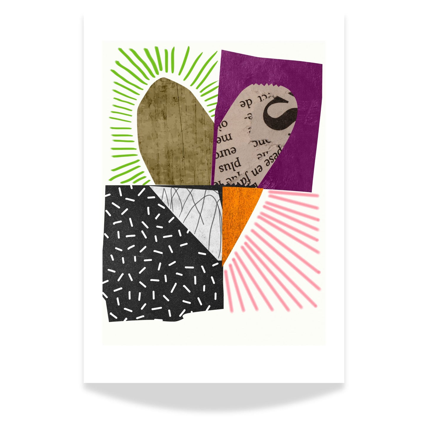 Colorful Heart Collage, en abstrakt plakat som kombinerer levende fargetoner og dristige former i et unikt hjerte-design.