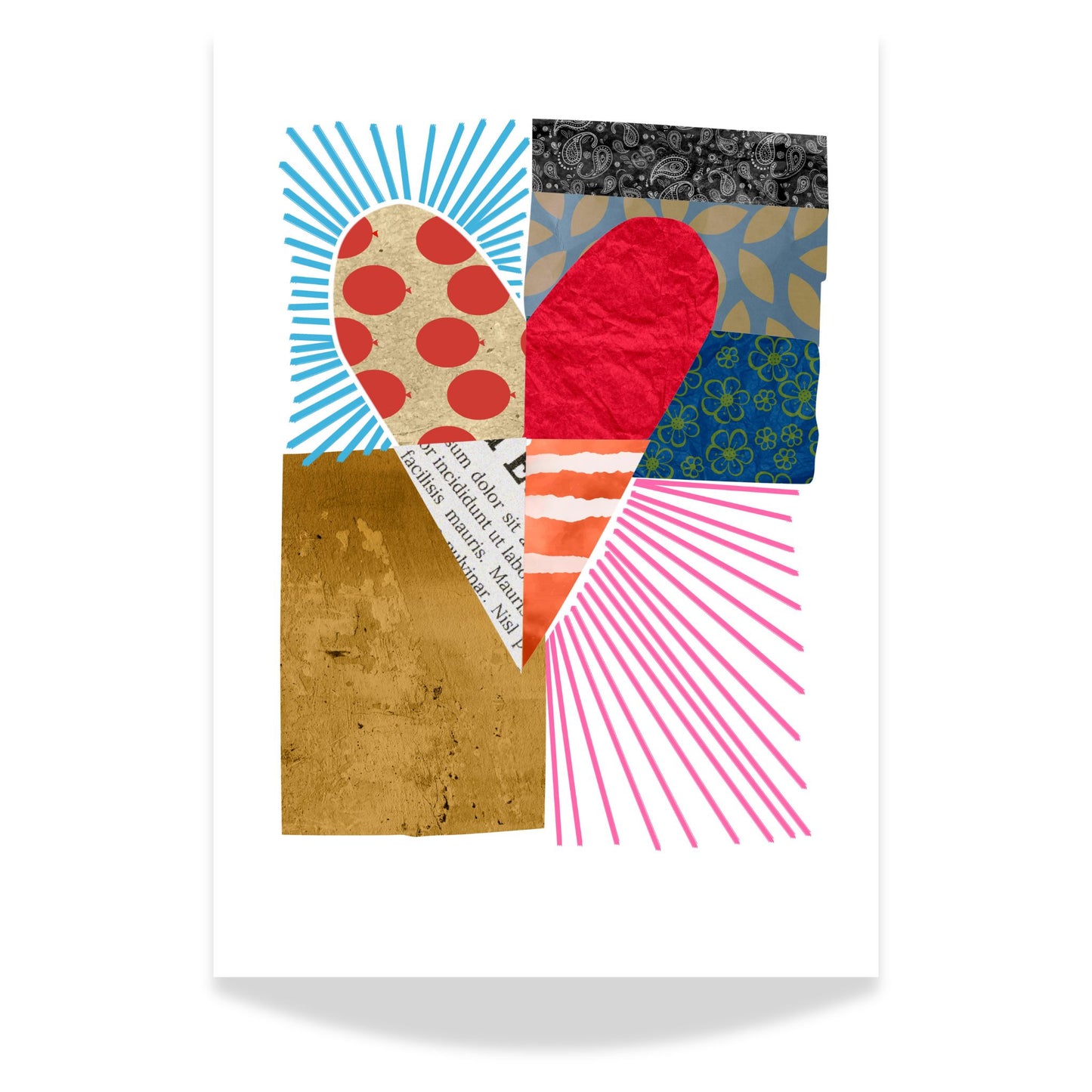 Colorful Heart Collage, en abstrakt plakat som kombinerer levende fargetoner og dristige former i et unikt hjerte-design.