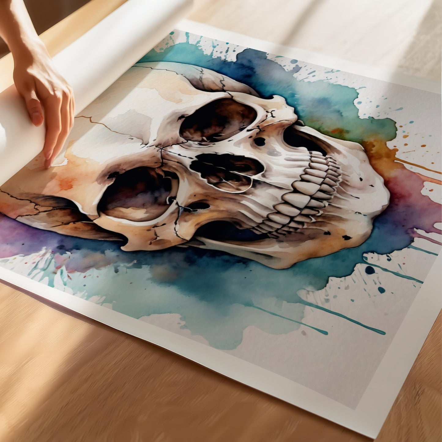“Cracked Skull” er en fargerik tolkning av det klassiske hodeskallemotivet. Illustrasjon viser plakat på print.