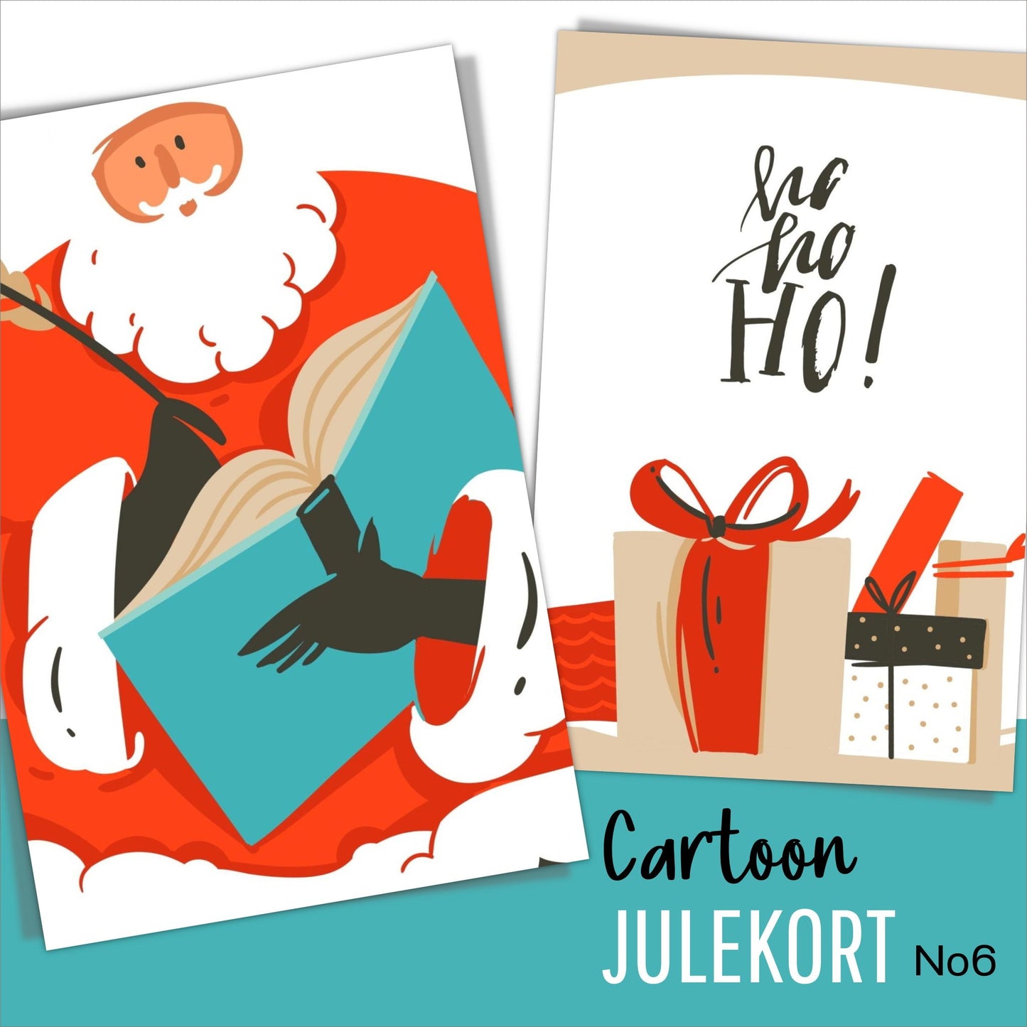 Minimalistiske cartoon julekort tegnet for hånd. Pakke med 10 ulike kort.
