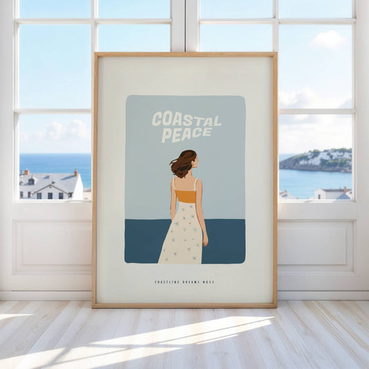 Coastline Dreams No53 – Plakat
Et glass iskald sitrusdrikk pyntet med blomster står på stranden. Teksten Ocean Within – Endless Summer avslutter serien med smakfull og glad stemning. Illustrasjon viser plakat i eik ramme.