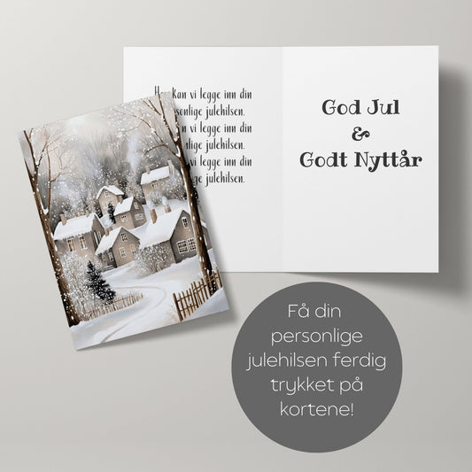 Cozy Winter Story – julekortkolleksjon mix No1. 10 stk. doble kort inkl. konvolutt. Personlig hilsen.
