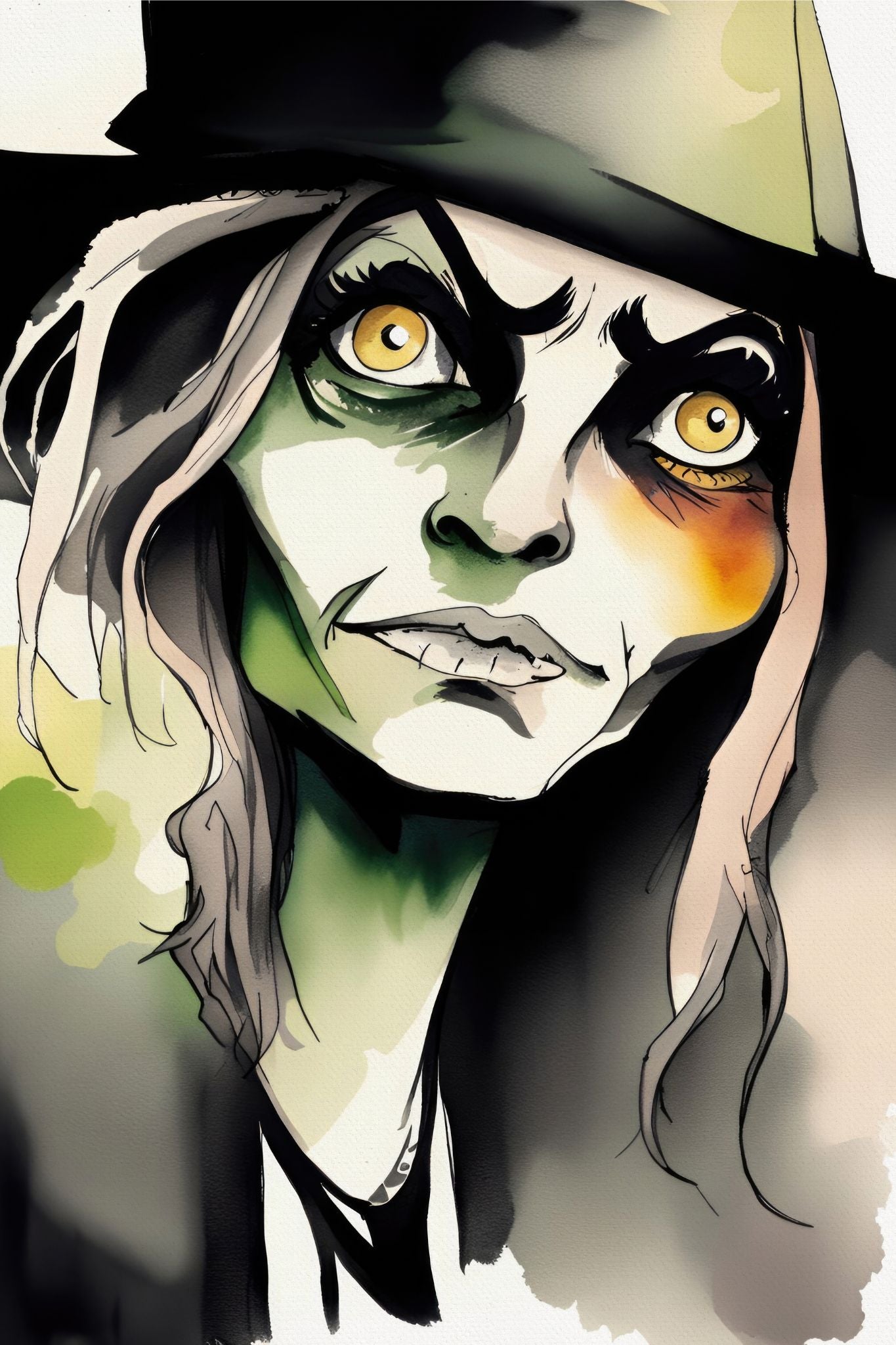 Creepy og kult halloweenkort. Motiv er i cartoon og forestiller en heks