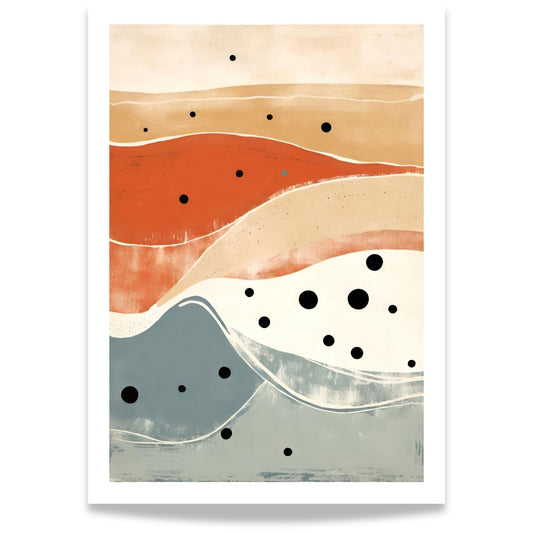 Med varme jordtoner i terrakotta, beige og dempede blå nyanser skaper dette motivet en harmonisk og sofistikert atmosfære.