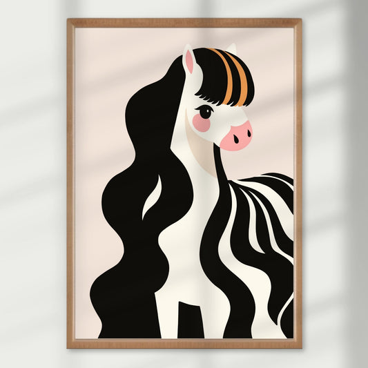 Stripete, stolt og vakker – kombinerer kraft og eleganse. En flott følgesvenn på barnerommet til små dyreelskere. Illustrasjon viser plakat i eik ramme.