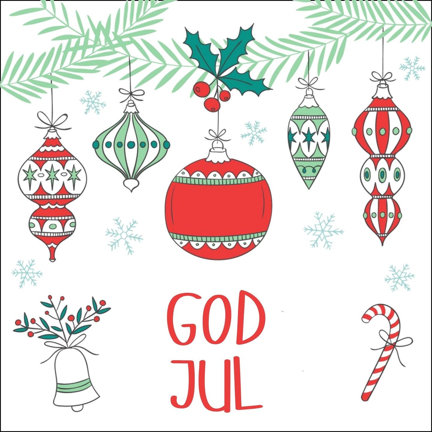Dekorativ julemotiv av håndtegnet julefigurer.