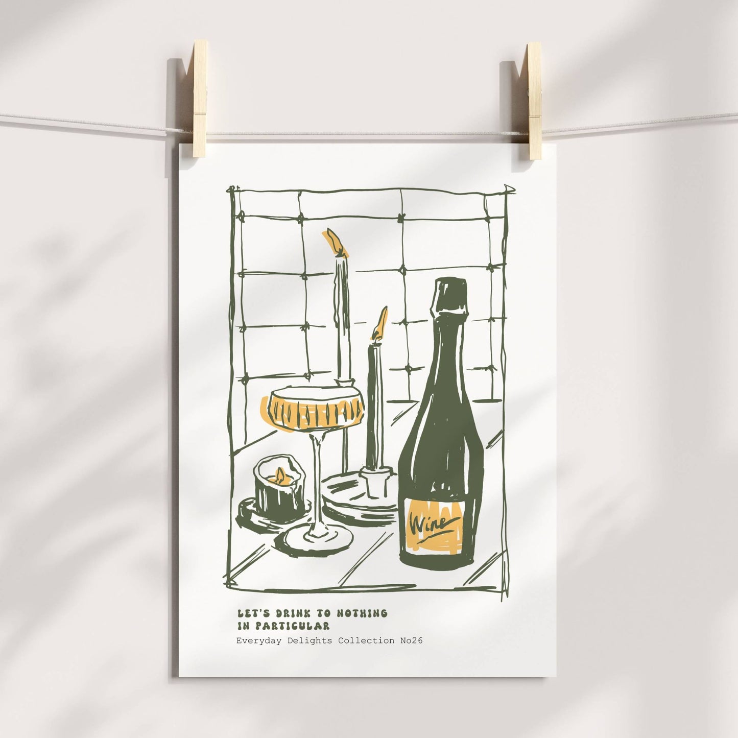 Stilrent motiv med stearinlys og bobler – elegant plakat med tekst og lun atmosfære - på print.
