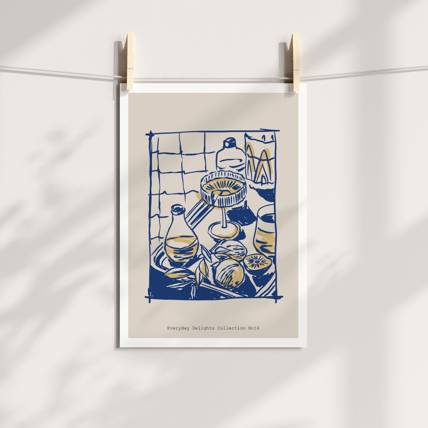 Pakatmotiv rik i detaljer og med hint av vintage – perfekt for deg som liker retro og serveringskultur. Illustrasjon viser plakat på print.