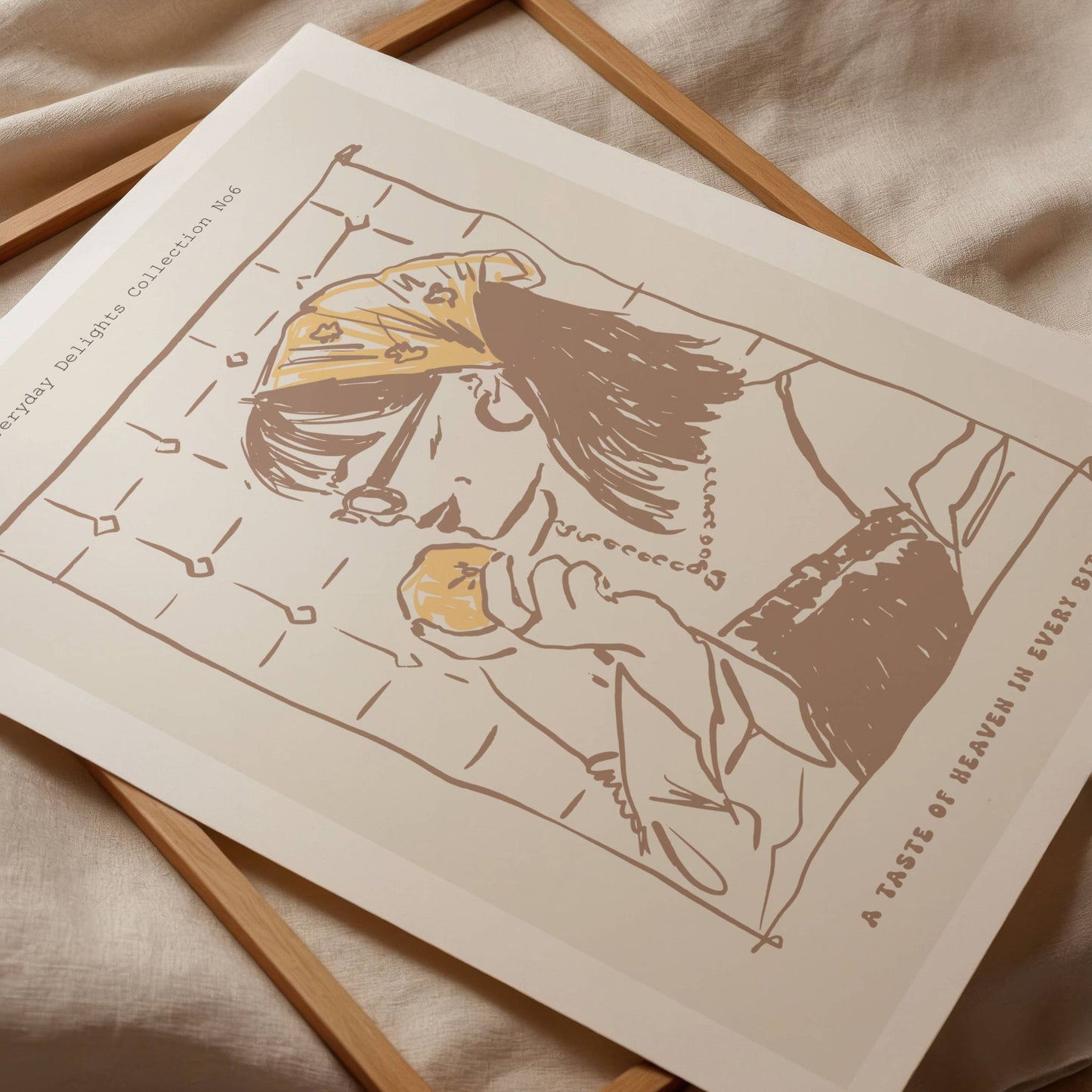 En grafisk plakat med motiv av en jente nyter en iskule – et varmt motiv som minner om enkle gleder og små pauser i hverdagen.