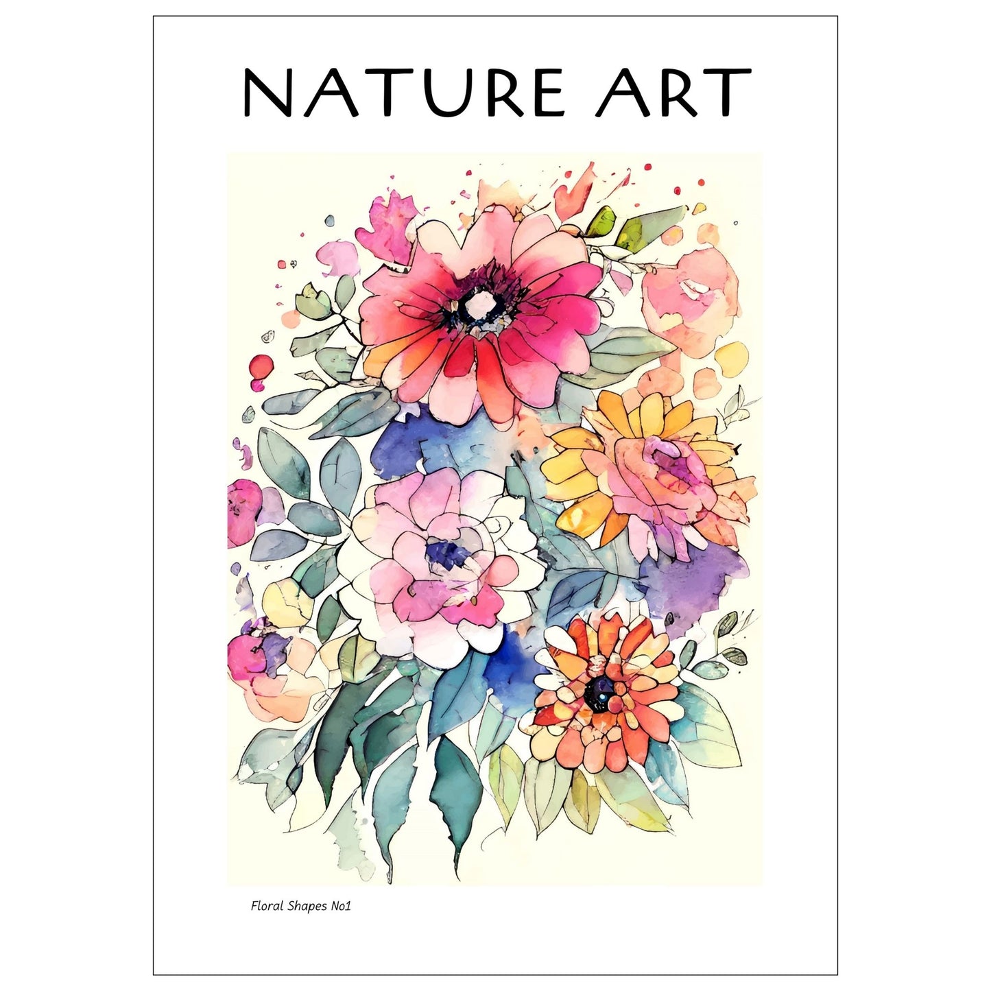 grafisk akvarell med abstrakte og fargerike blomstermotiver.