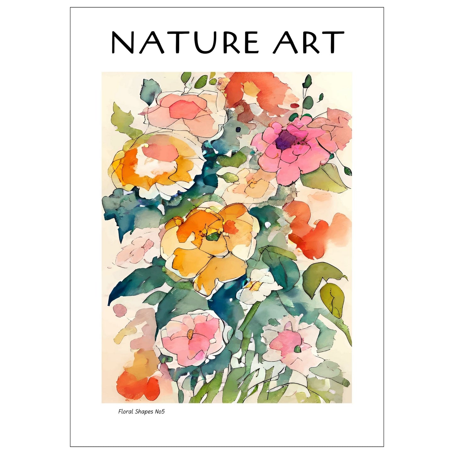 grafisk akvarell med abstrakte og fargerike blomstermotiver.