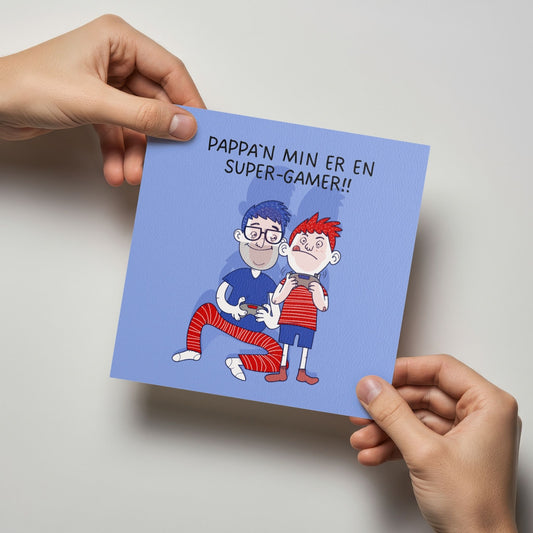 Et fargerikt og moderne kort for pappaen som virkelig lever seg inn i spillet.