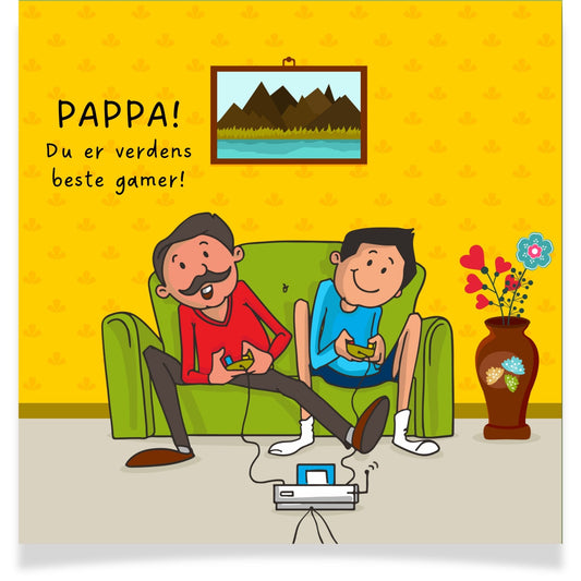 Et morsomt kort som passer perfekt for pappaen som deler spillglede med barna
