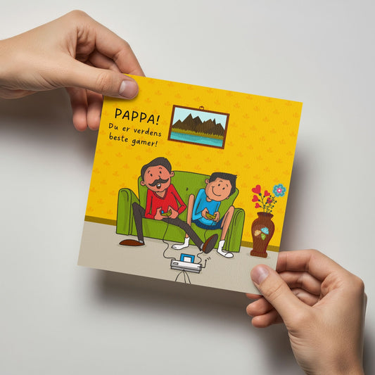 Et morsomt kort som passer perfekt for pappaen som deler spillglede med barna