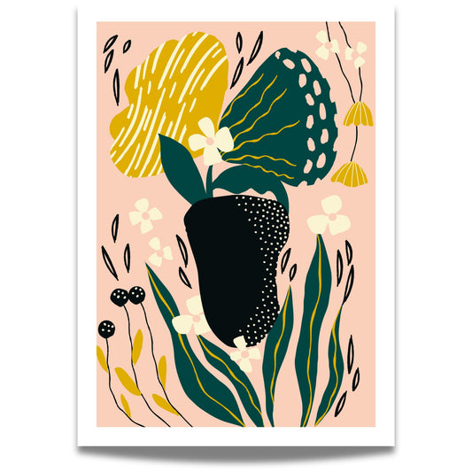 Floral Groove Collection No1 – plakat er en del av en fargerik og moderne serie inspirert av stilisert botanikk og abstrakte former.