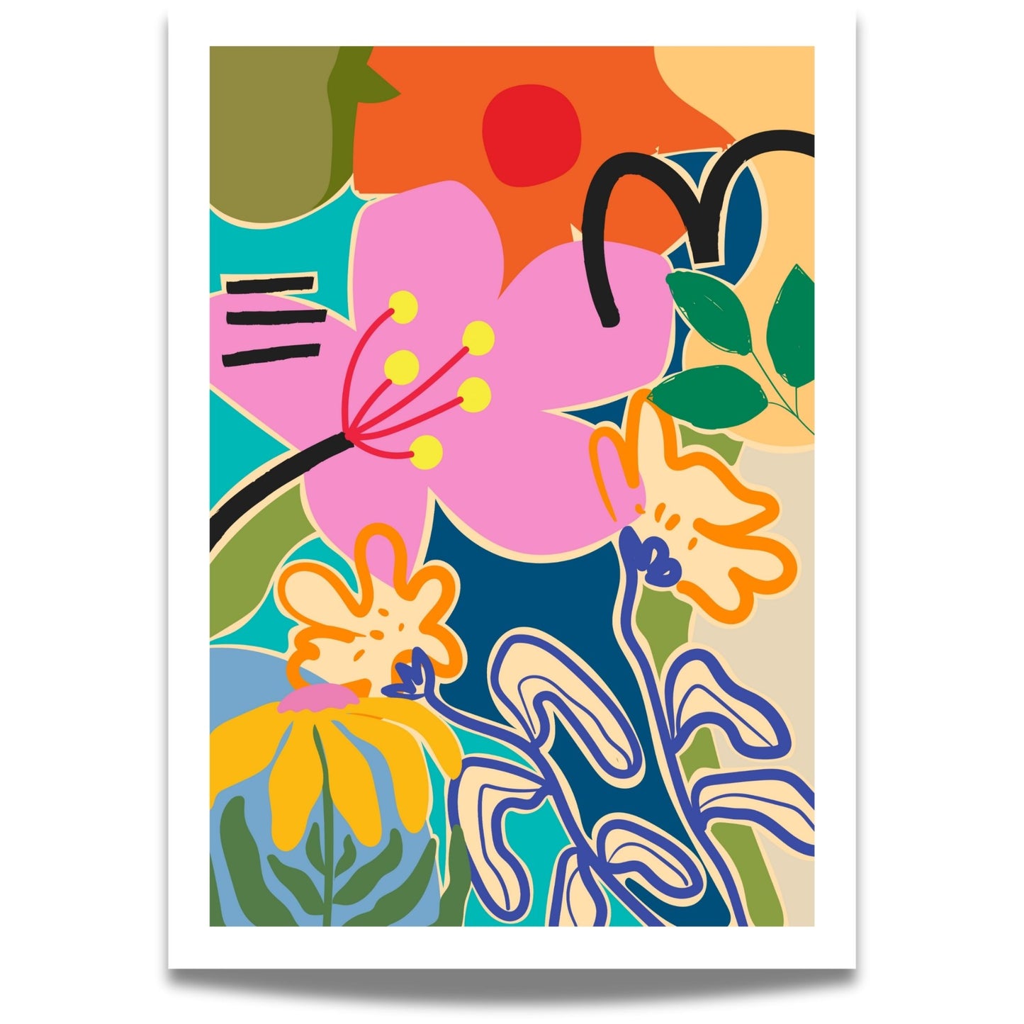 Funky Flora Fargerike Plakat er en leken og energisk plakatserie som hyller farger, former og kreativ frihet.