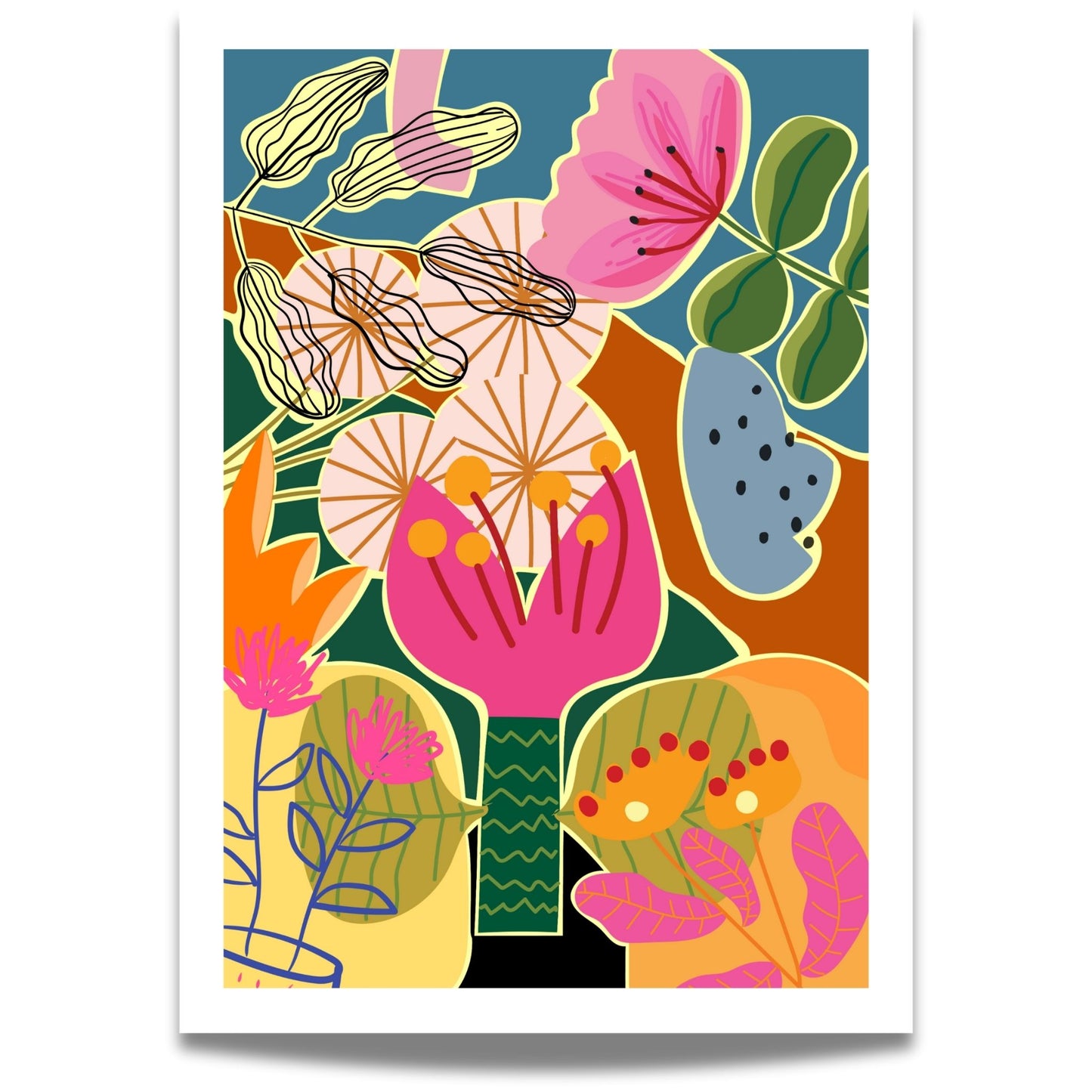 Funky Flora Fargerike Plakat er en leken og energisk plakatserie som hyller farger, former og kreativ frihet. I