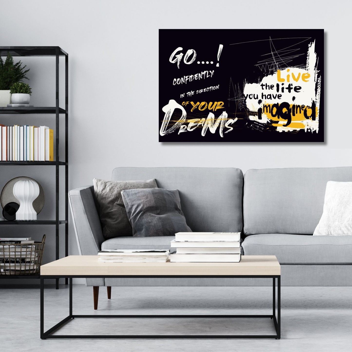 Dette unike motivet, med en grafisk graffiti illustrasjon av et hvitt dyrehode, fanger oppmerksomheten med sitt rå og kraftfulle uttrykk, og med inspirerende setninger. Illustrasjonsfoto viser motivet på lerret.