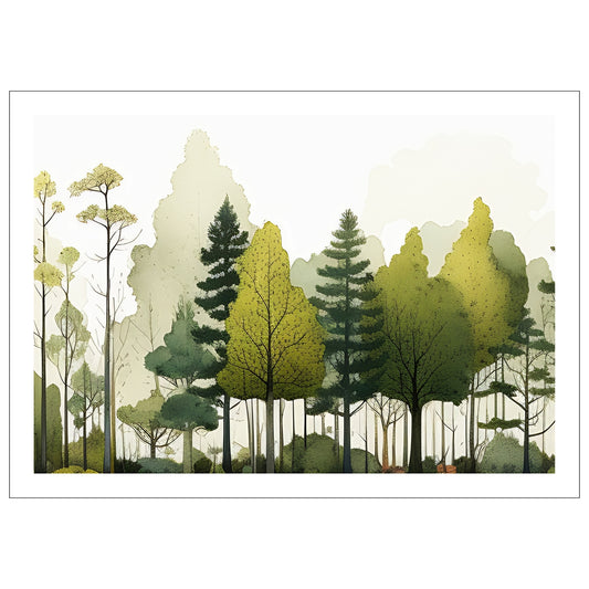 Denne fantastiske grafiske illustrasjonen av en skog fanger de delikate detaljene og den frodige grønnheten som kjennetegner naturens ro