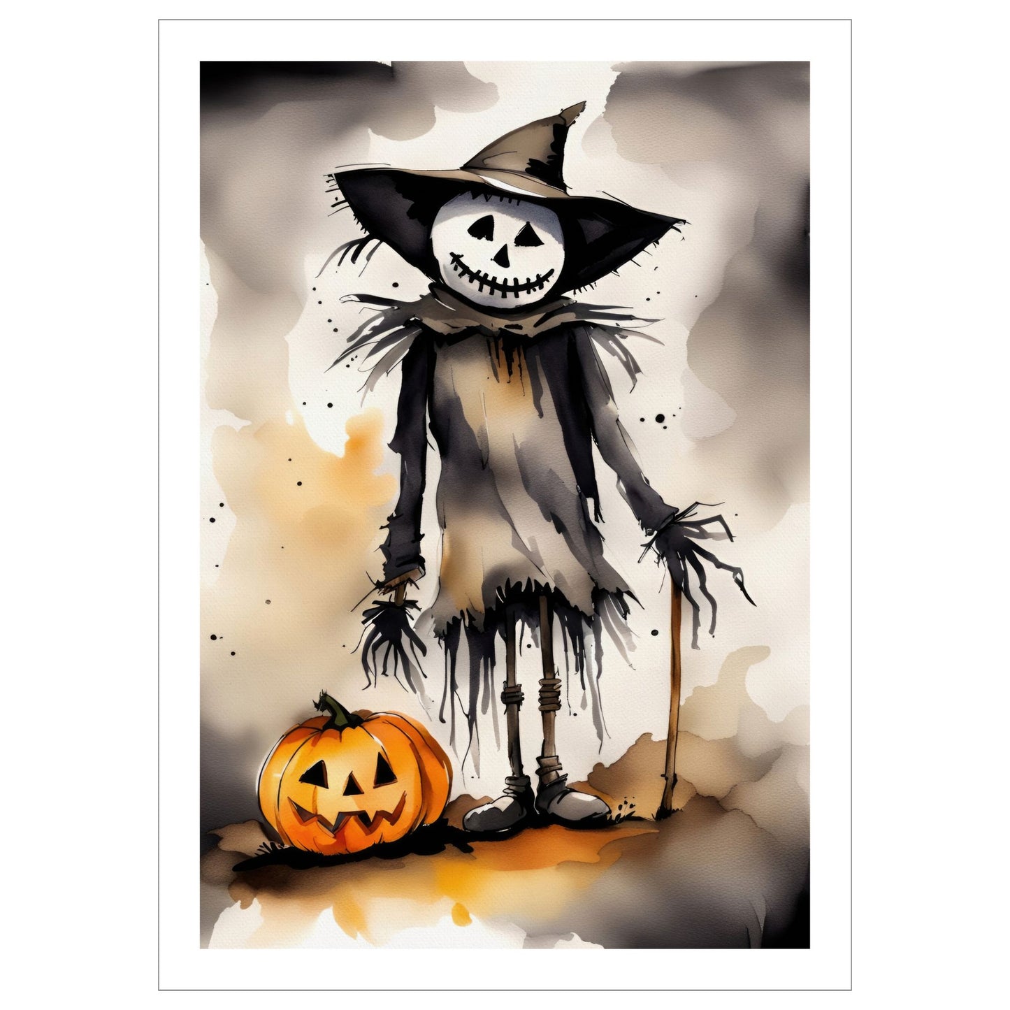 Denne plakaten viser et skummelt fugleskremsel med et bredt, skjelettaktig smil, akkompagnert av et tradisjonelt Jack-O'-Lantern gresskar.