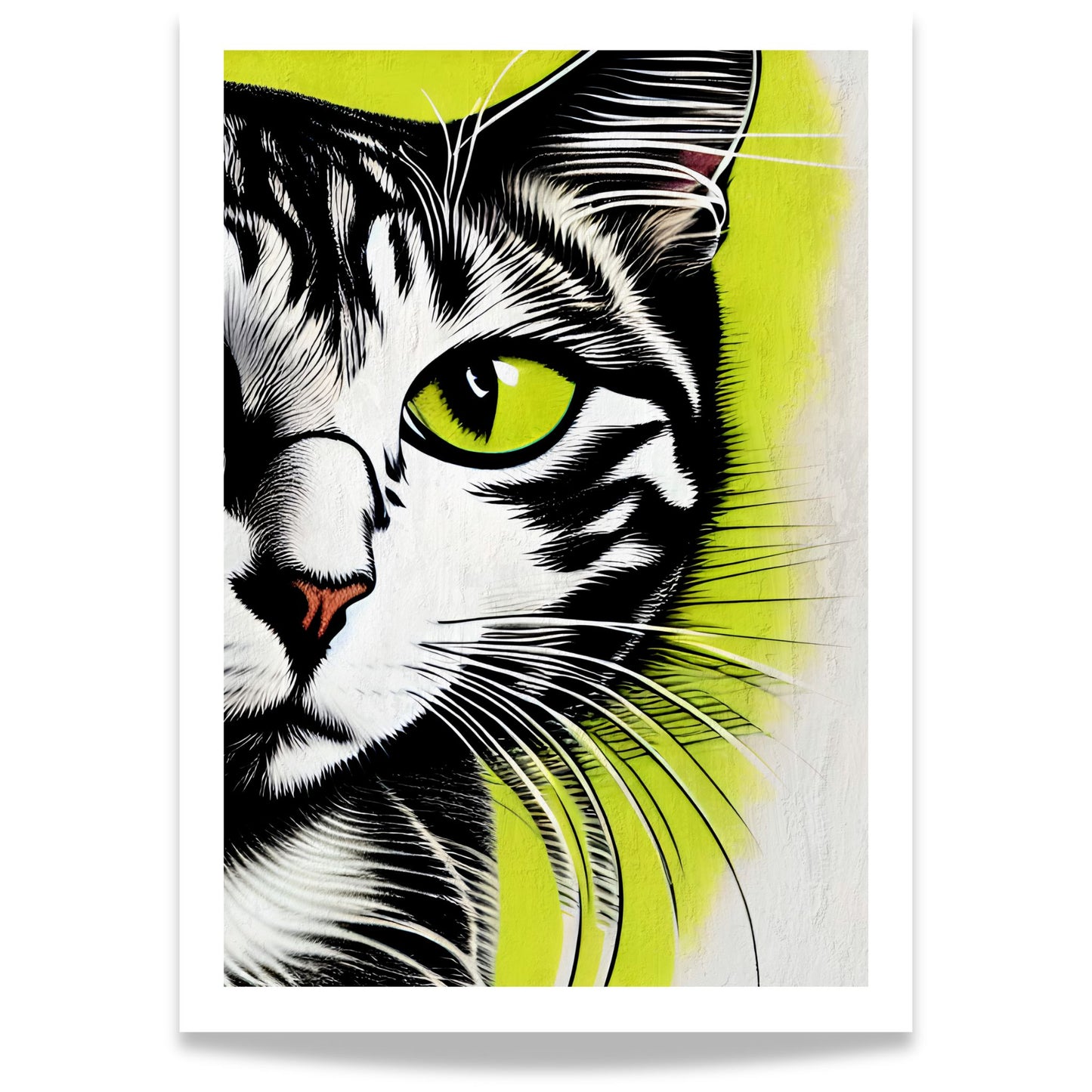 Hypnotic Gaze, en dristig og moderne kunstplakat som skildrer en majestetisk katt i intense detaljer.