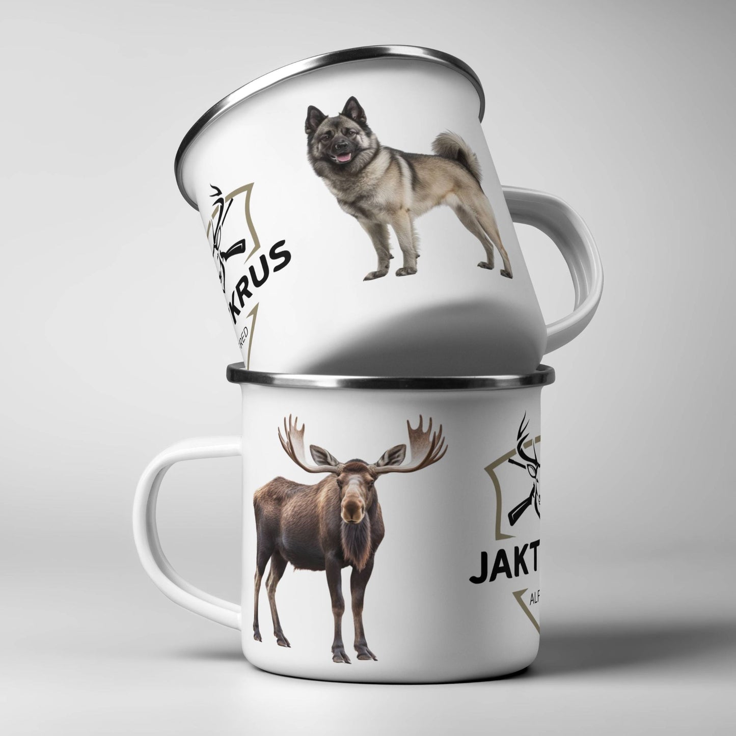 Jaktkrus No10 har motiv av elghund og elg.