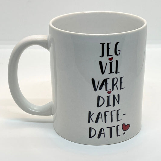 Dette sjarmerende Jeg vil være din kaffedate-kruset er perfekt for romantiske kaffestunder med en spesiell person.
