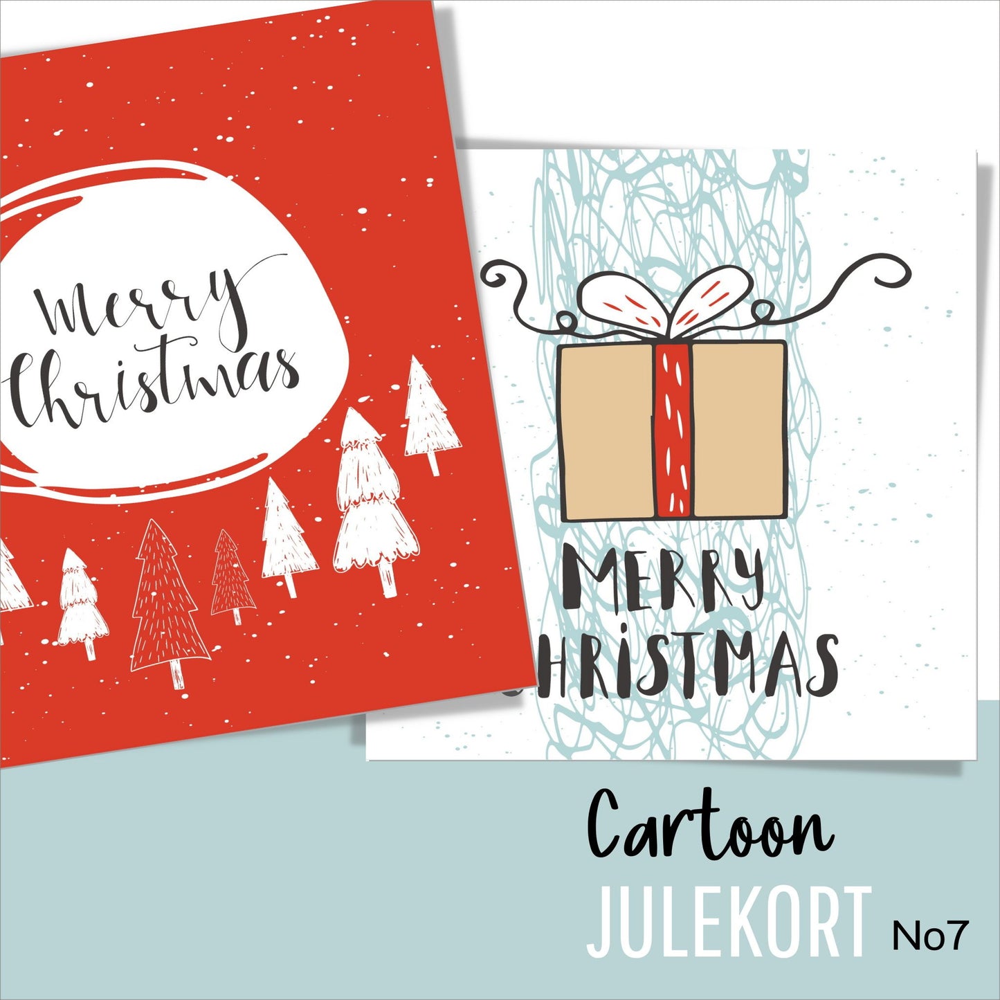 Håndtegnet cartoon julekort. 10pk.