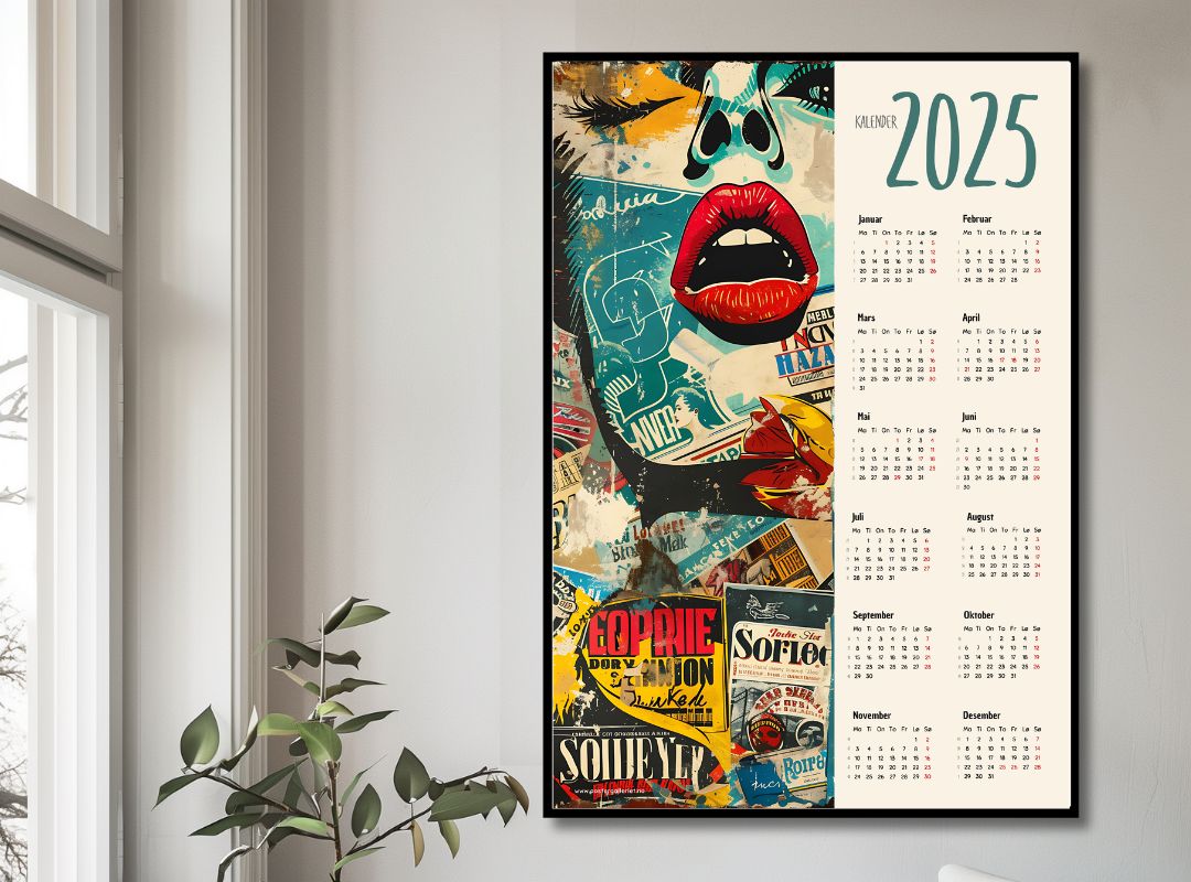 Planlegg 2025 med stil. Kalender med ukenummer og høytidsdager.