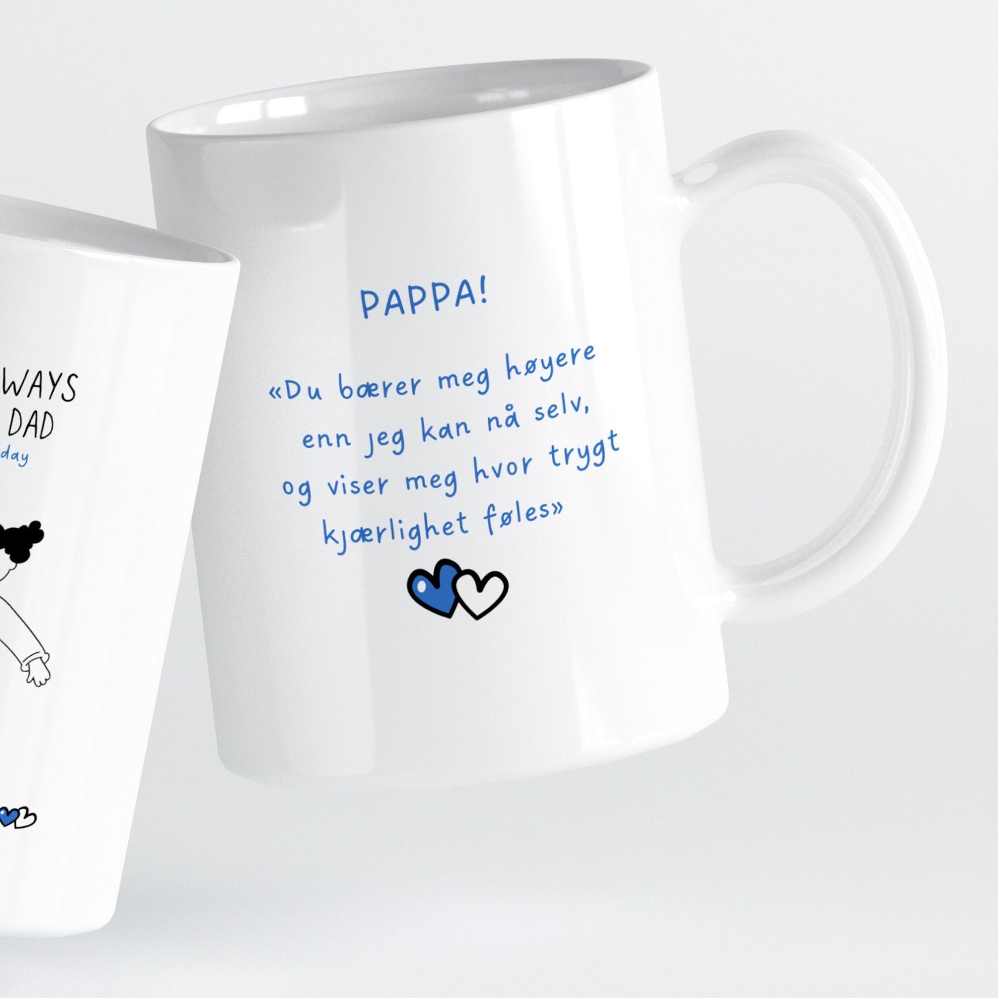 Et krus som minner om den støttende hånden – alltid der.
Det enkle designet fremhever budskapet: kjærlighet varer livet ut.