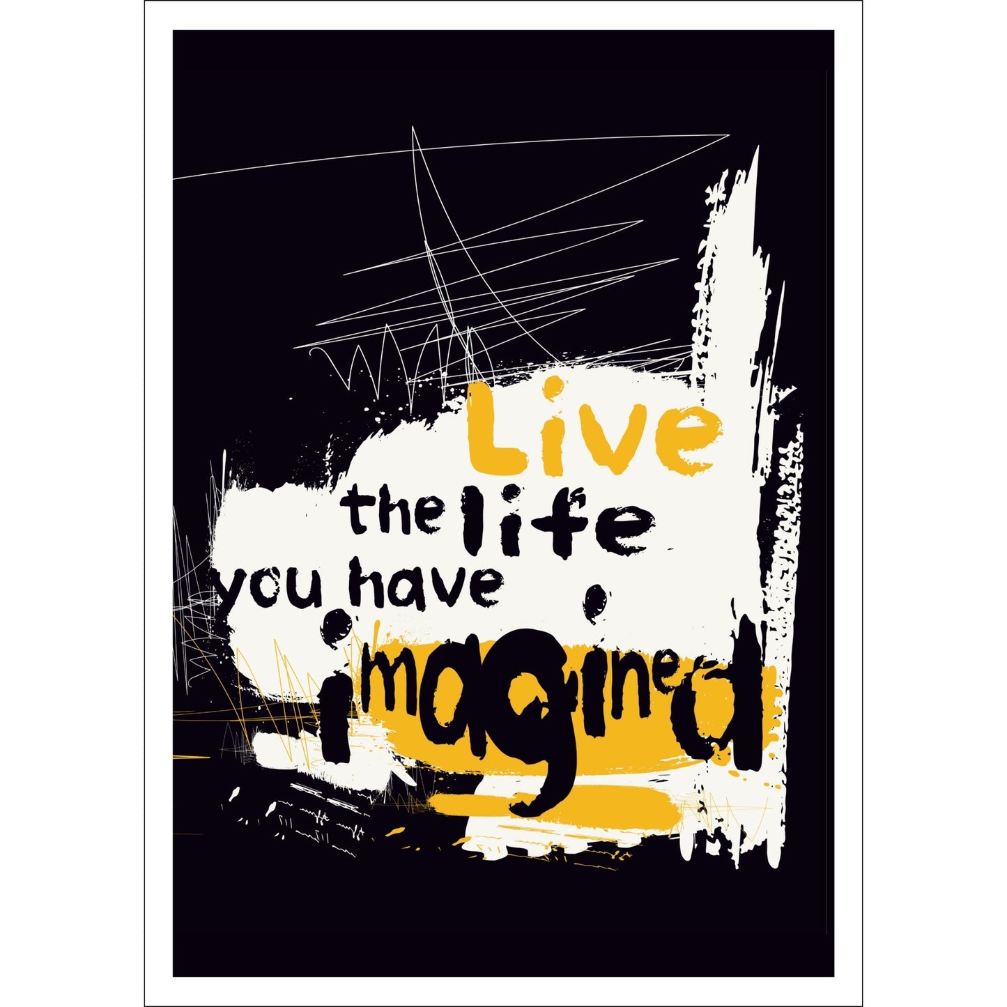 Dette unike motivet, med en grafisk graffiti illustrasjon av et hvitt dyrehode, fanger oppmerksomheten med sitt rå og kraftfulle uttrykk med den inspirerende setninger "Live the life you have imagined"