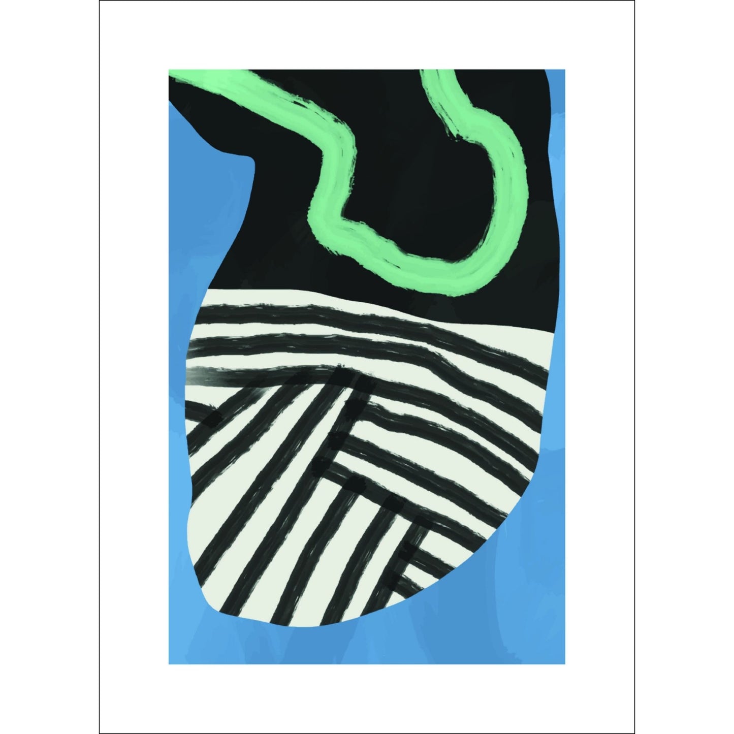 Modern Abstract Art No3 er en unik plakat som kombinerer abstrakte mønstre og dristige farger i svart, hvitt, blått og grønt.