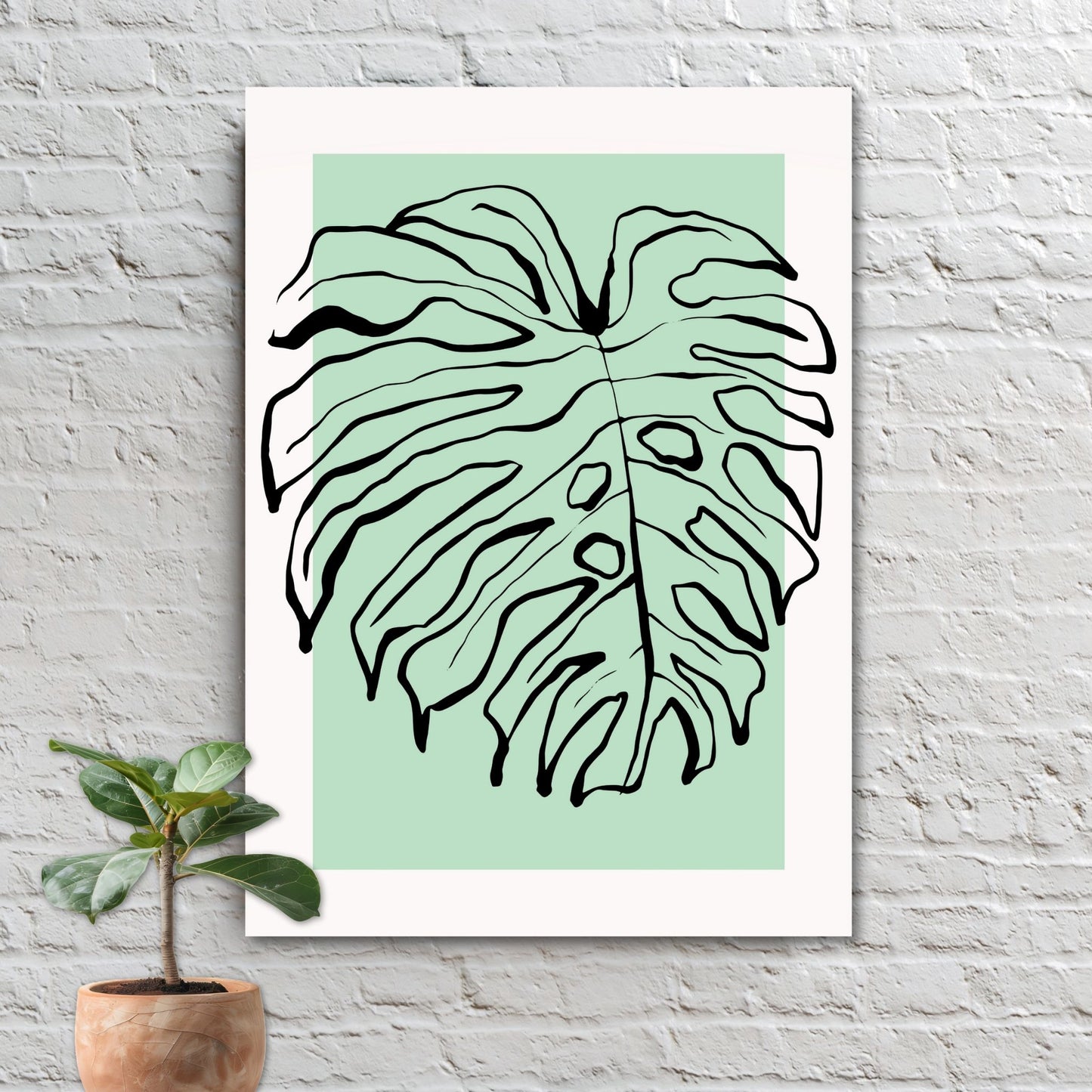 Forny hjemmet ditt med et snev av naturens skjønnhet med vår "Monstera Leaf" plakat og lerret. Illustrasjonsfoto viser motivet på lerret.